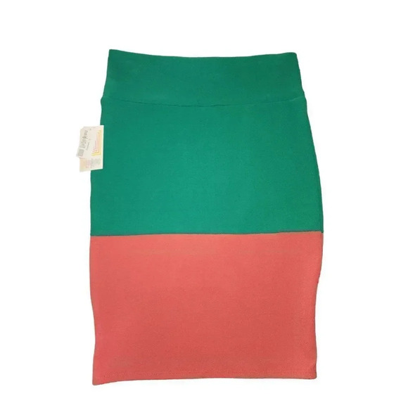 NWT Lularoe Women's Color Block Green Orange Classic Pencil Skirt Size Large - Picture 2 of 4